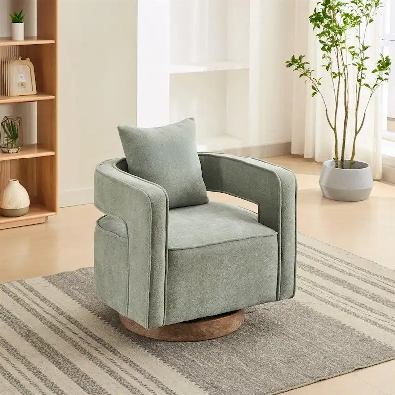 29,1 Fauteuil pivotant avec base en bois patiné