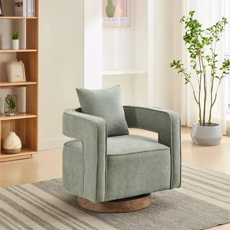 29,1 Fauteuil pivotant avec base en bois patiné