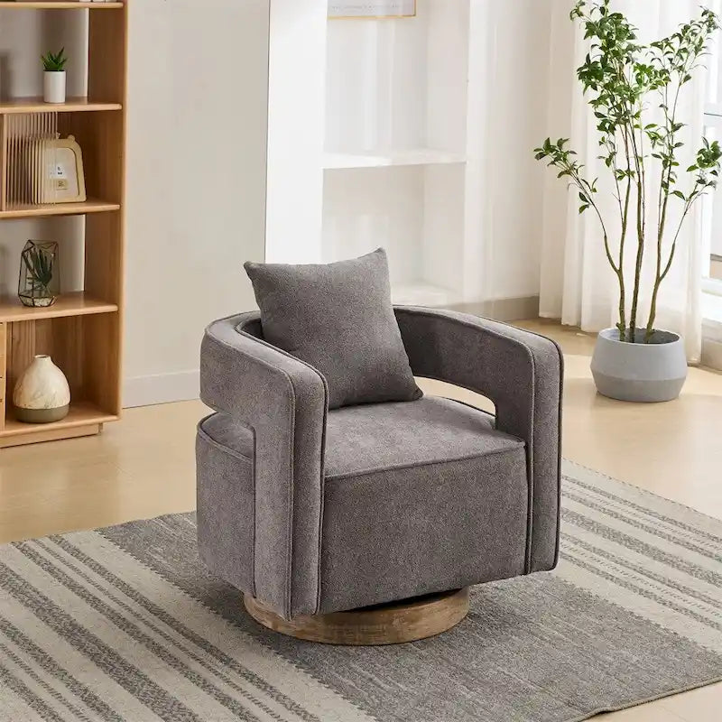 29,1 Fauteuil pivotant avec base en bois patiné