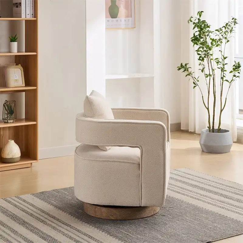29,1 Fauteuil pivotant avec base en bois patiné