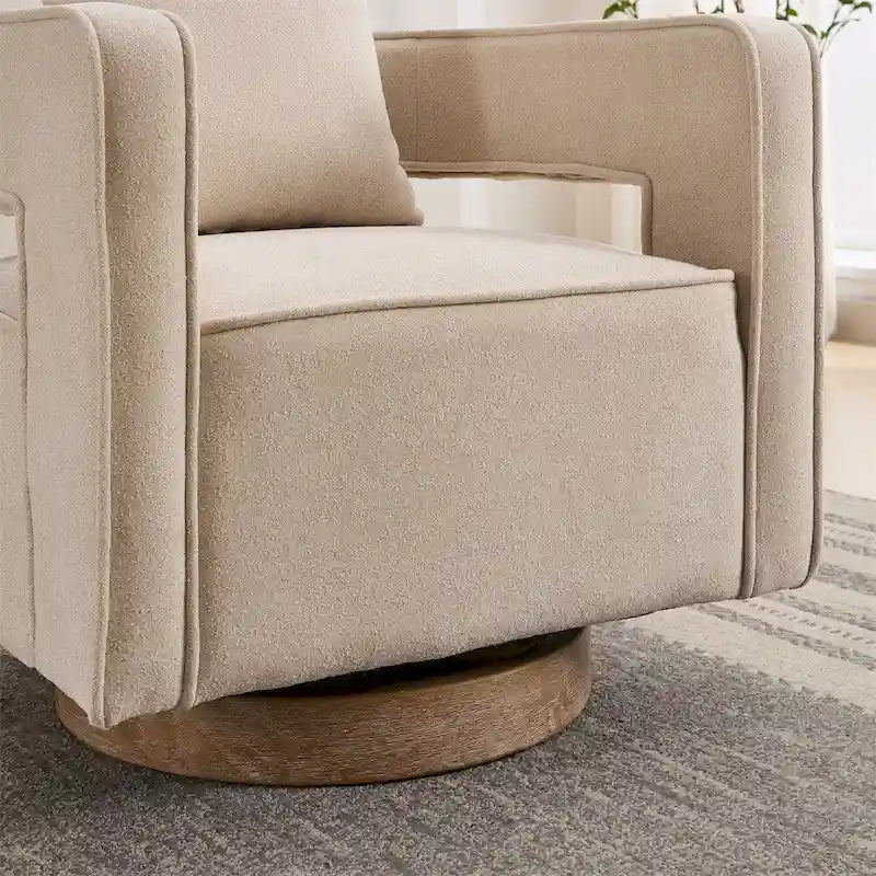 29,1 Fauteuil pivotant avec base en bois patiné