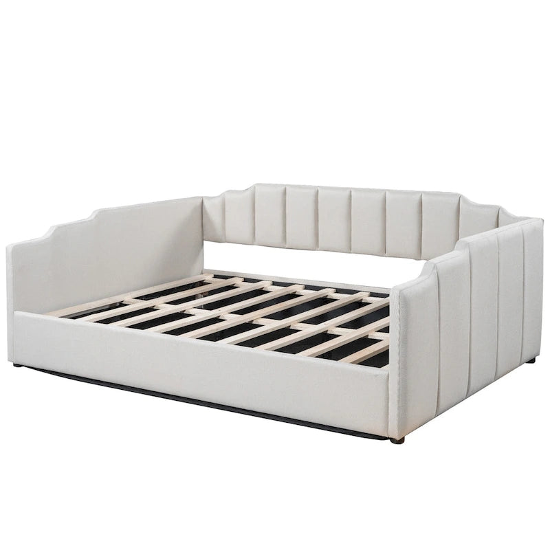 Lit de repos à cadre tapissé avec rangement relevable et garde-corps irrégulier, canapé-lit double pour chambre à coucher ou salon