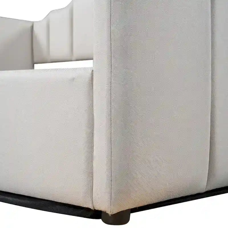 Lit de repos à cadre tapissé avec rangement relevable et garde-corps irrégulier, canapé-lit double pour chambre à coucher ou salon