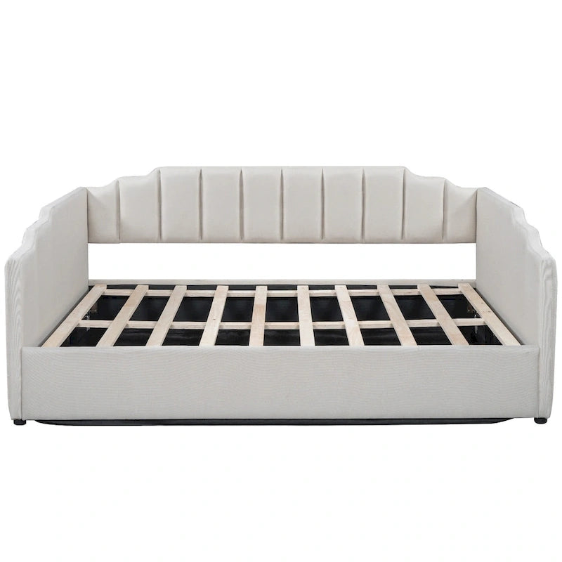 Lit de repos à cadre tapissé avec rangement relevable et garde-corps irrégulier, canapé-lit double pour chambre à coucher ou salon