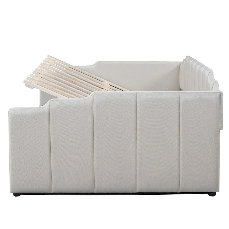 Lit de repos à cadre tapissé avec rangement relevable et garde-corps irrégulier, canapé-lit double pour chambre à coucher ou salon
