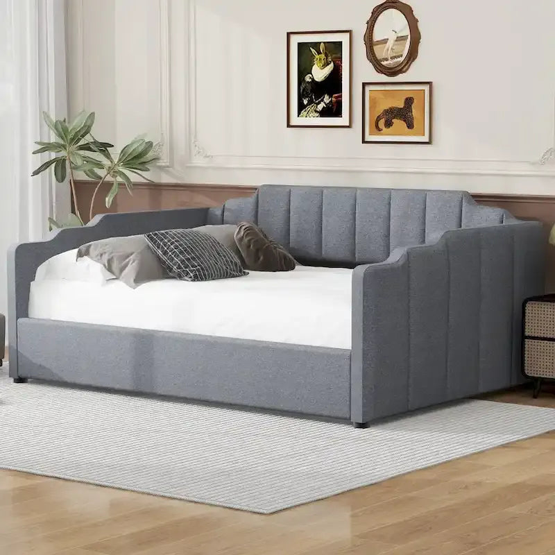 Lit de repos à cadre tapissé avec rangement relevable et garde-corps irrégulier, canapé-lit double pour chambre à coucher ou salon
