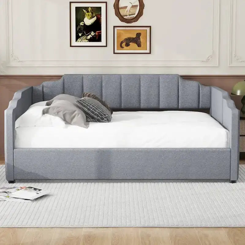 Lit de repos à cadre tapissé avec rangement relevable et garde-corps irrégulier, canapé-lit double pour chambre à coucher ou salon