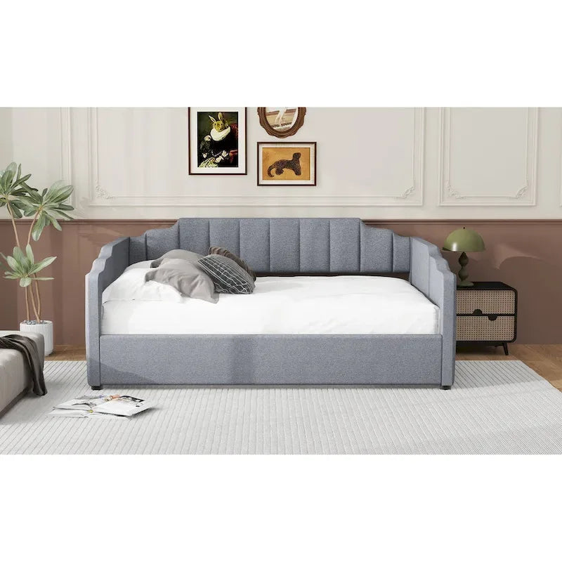 Lit de repos à cadre tapissé avec rangement relevable et garde-corps irrégulier, canapé-lit double pour chambre à coucher ou salon