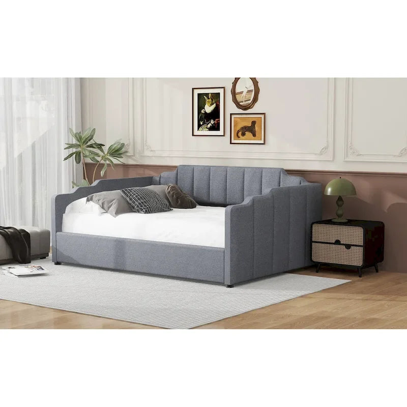 Lit de repos à cadre tapissé avec rangement relevable et garde-corps irrégulier, canapé-lit double pour chambre à coucher ou salon