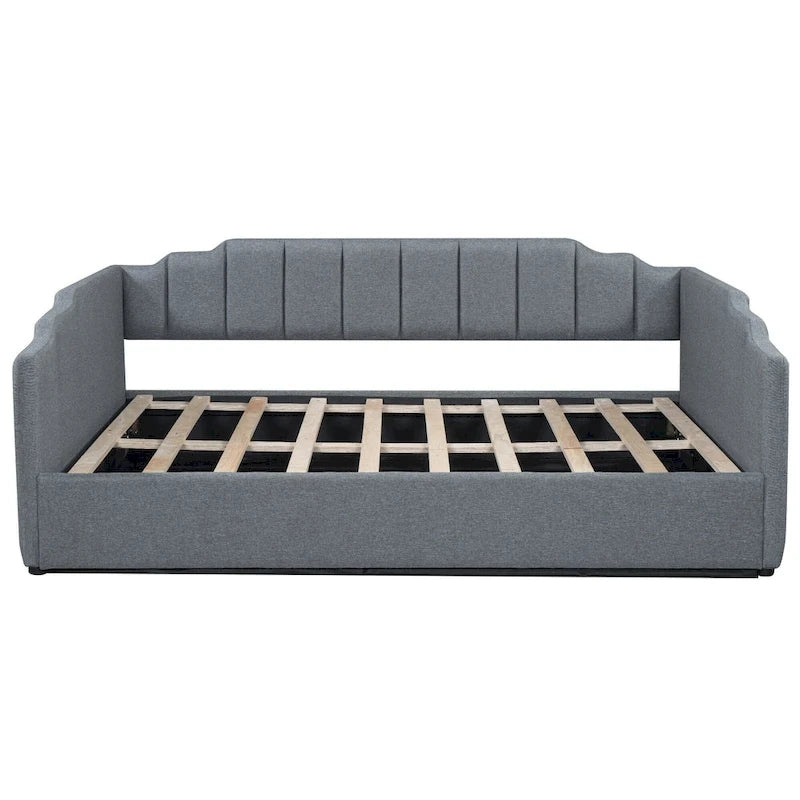 Lit de repos à cadre tapissé avec rangement relevable et garde-corps irrégulier, canapé-lit double pour chambre à coucher ou salon