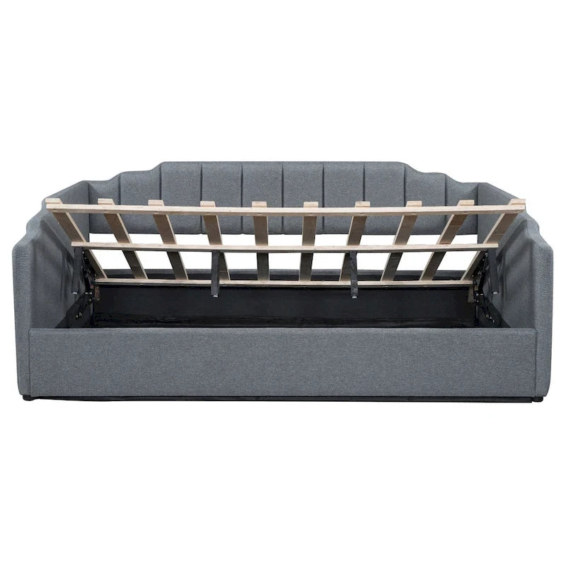 Lit de repos à cadre tapissé avec rangement relevable et garde-corps irrégulier, canapé-lit double pour chambre à coucher ou salon