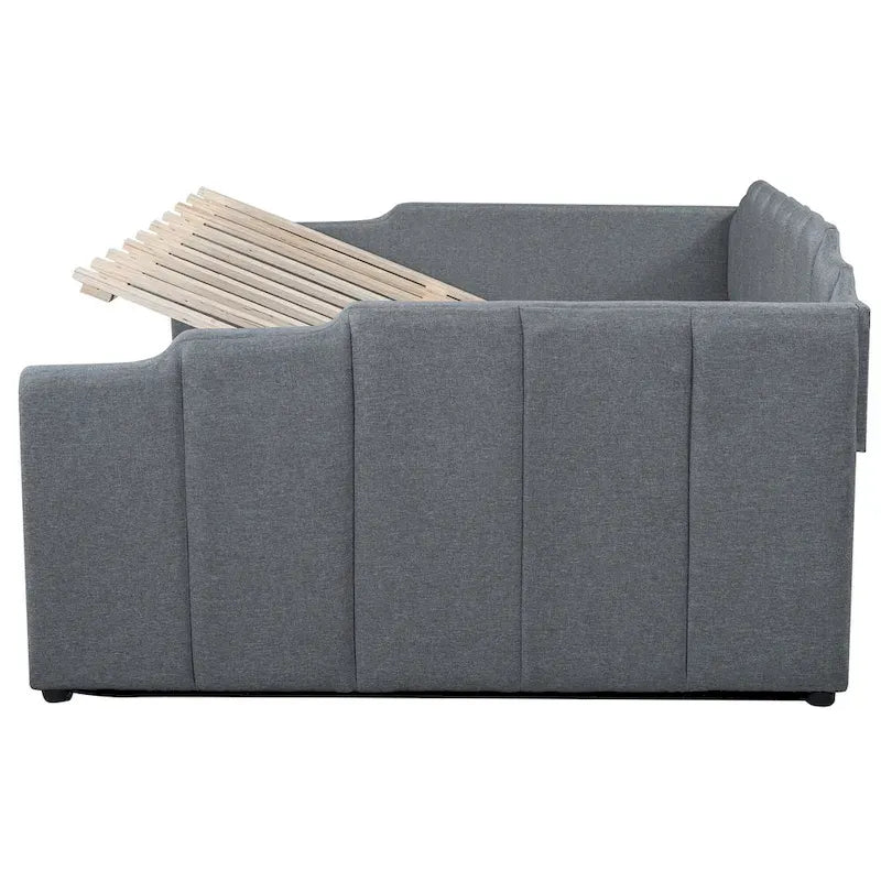Lit de repos à cadre tapissé avec rangement relevable et garde-corps irrégulier, canapé-lit double pour chambre à coucher ou salon