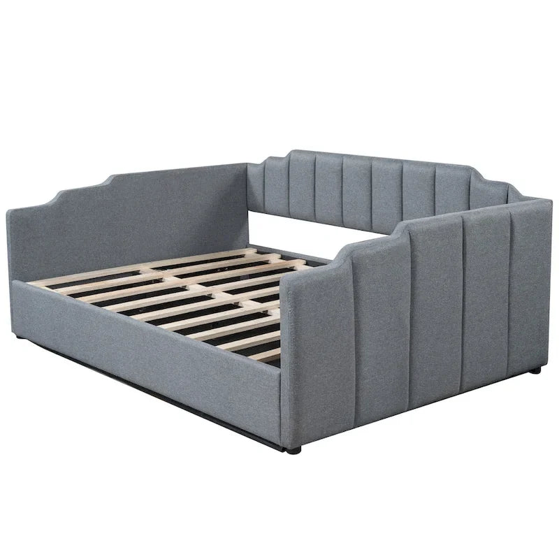 Lit de repos à cadre tapissé avec rangement relevable et garde-corps irrégulier, canapé-lit double pour chambre à coucher ou salon
