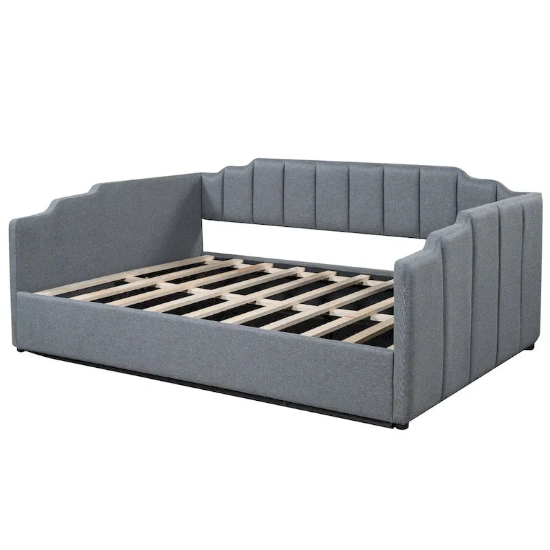 Lit de repos à cadre tapissé avec rangement relevable et garde-corps irrégulier, canapé-lit double pour chambre à coucher ou salon