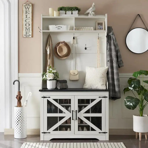 Banc d'entrée de ferme de 42 po de large avec porte-manteau, armoire de vestiaire
