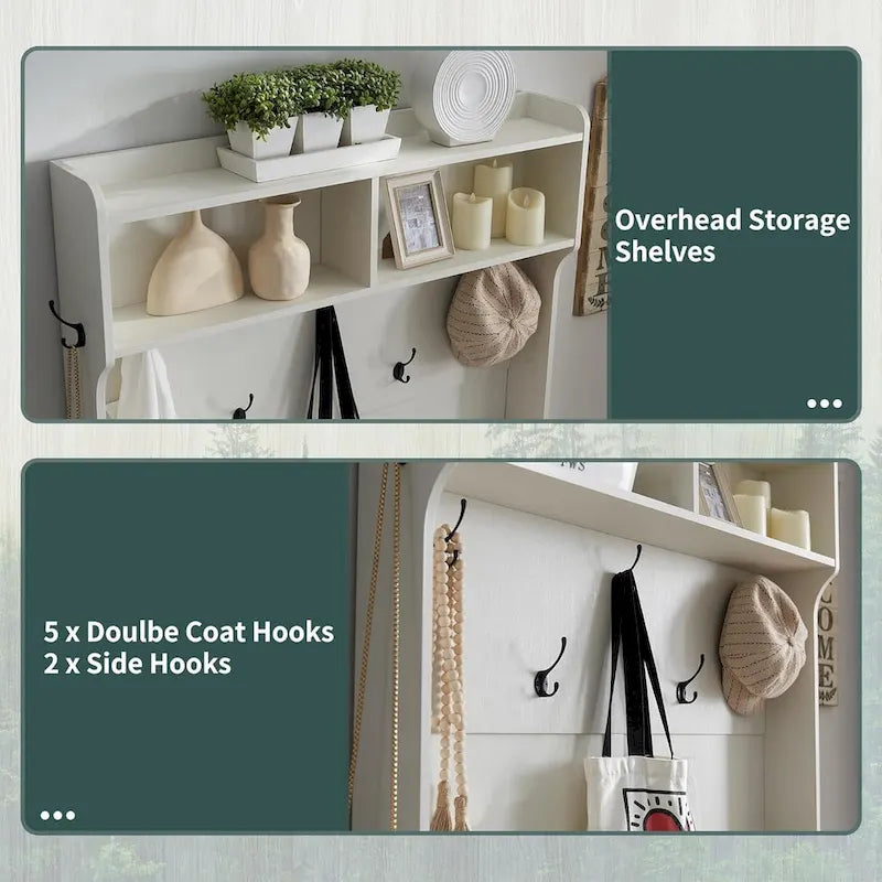 Banc d'entrée de ferme de 42 po de large avec porte-manteau, armoire de vestiaire