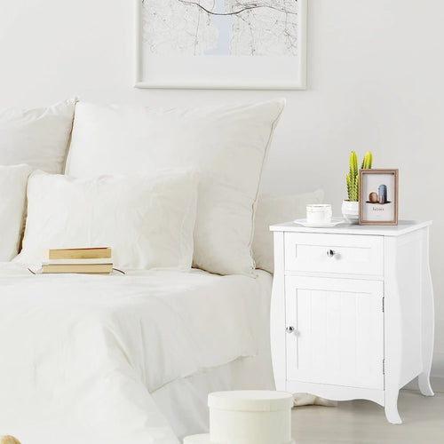 Costway 2PCS Nightstand with Drawer Cabinet Curved Legs Sofa Side End