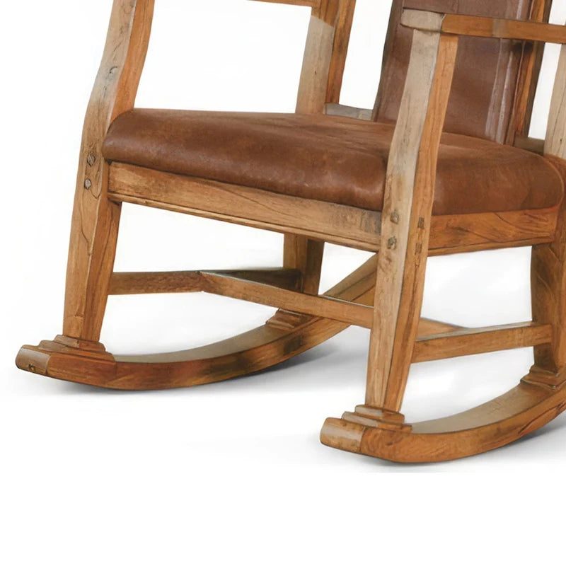 Fauteuil à bascule avec assise et dossier en similicuir, Chêne rustique marron