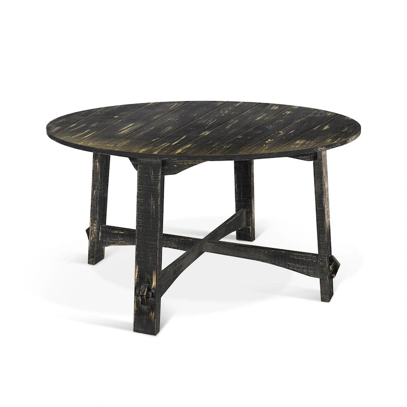 Table à manger, 54 pouces, ronde, en acajou fumé et planches
