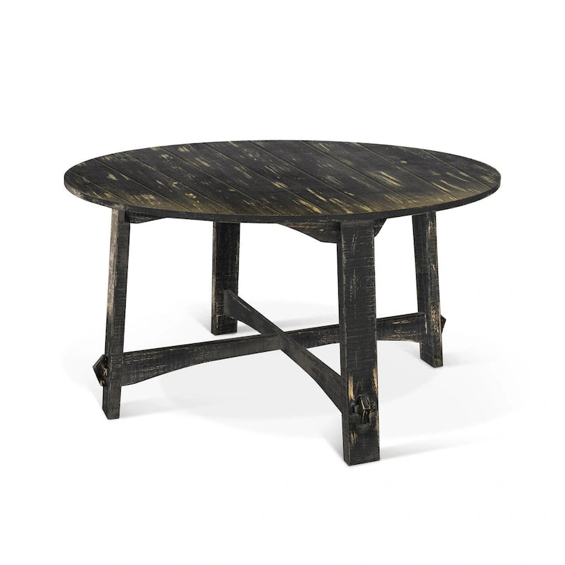 Table à manger, 54 pouces, ronde, en acajou fumé et planches
