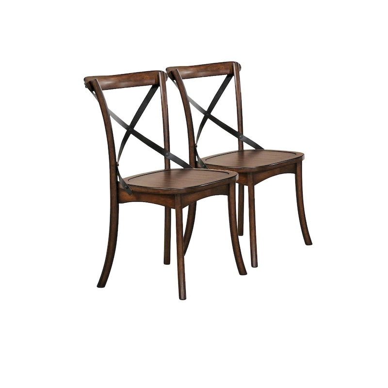 Chaises de salle à manger en bois massif marron à dossier croisé et style classique, lot de 2 - 18 L x 21 l x 35 H