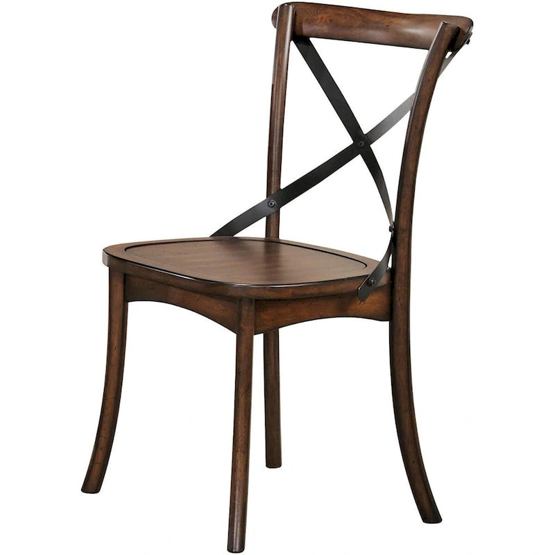 Chaises de salle à manger en bois massif marron à dossier croisé et style classique, lot de 2 - 18 L x 21 l x 35 H