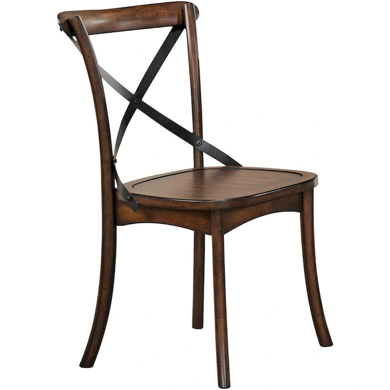 Chaises de salle à manger en bois massif marron à dossier croisé et style classique, lot de 2 - 18 L x 21 l x 35 H