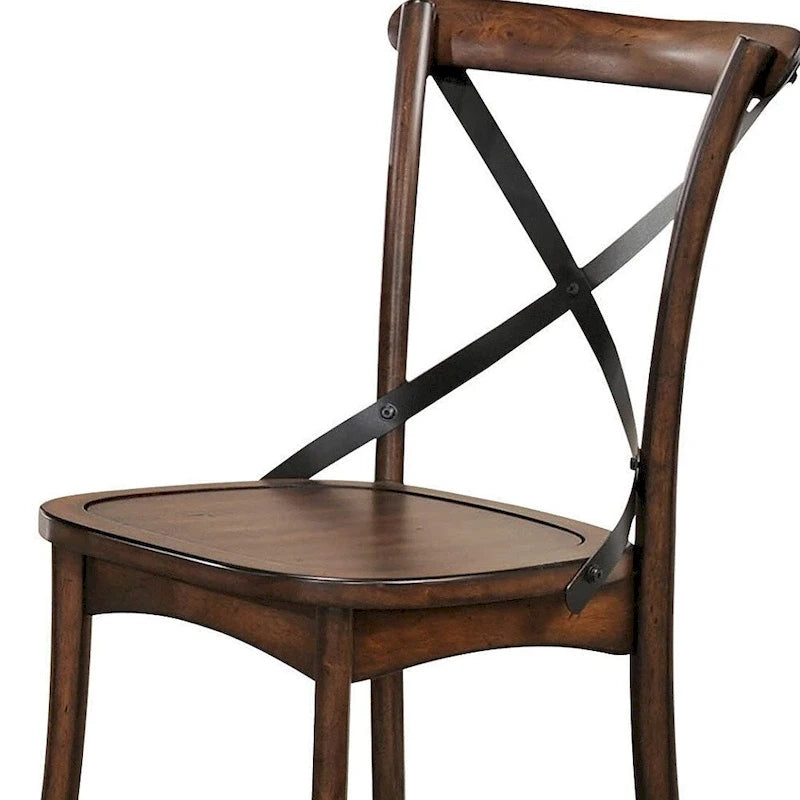 Chaises de salle à manger en bois massif marron à dossier croisé et style classique, lot de 2 - 18 L x 21 l x 35 H