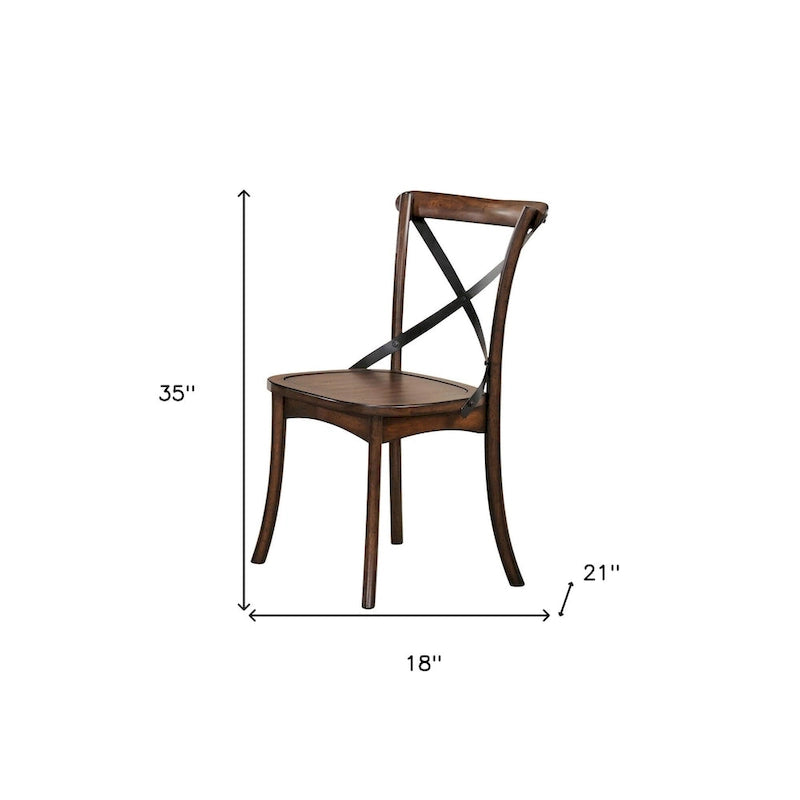 Chaises de salle à manger en bois massif marron à dossier croisé et style classique, lot de 2 - 18 L x 21 l x 35 H