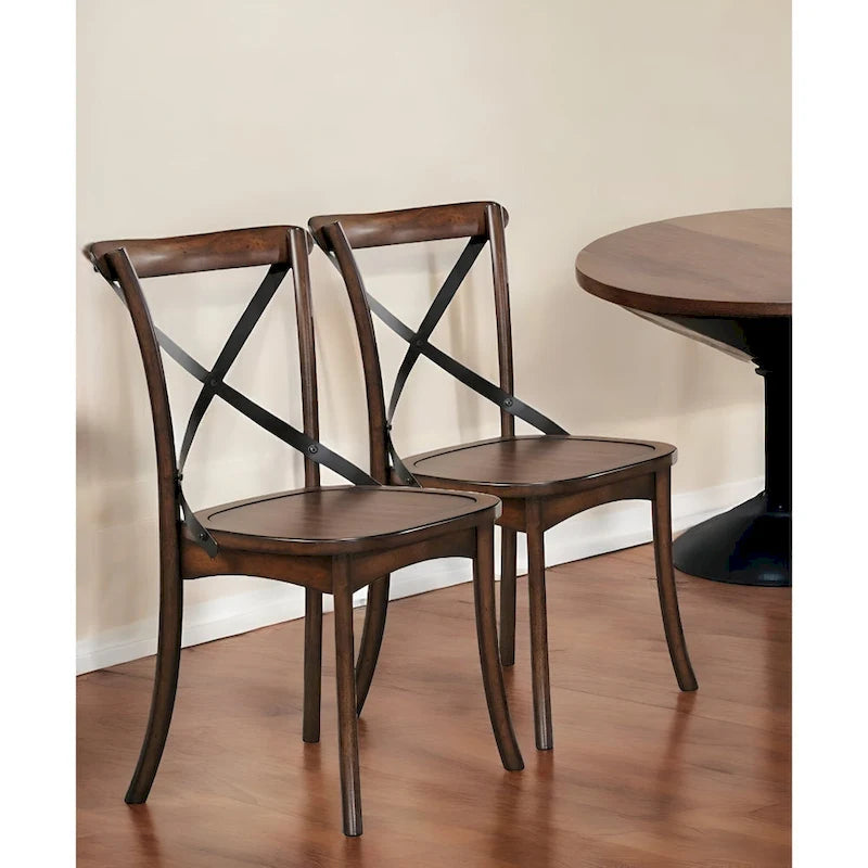 Chaises de salle à manger en bois massif marron à dossier croisé et style classique, lot de 2 - 18 L x 21 l x 35 H