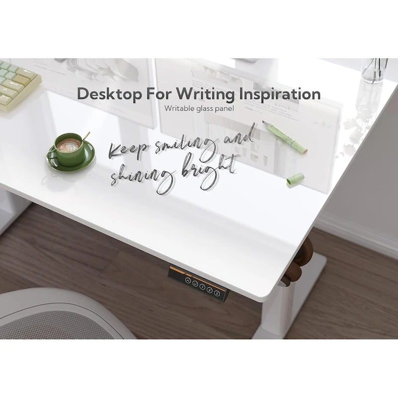 Bureau debout en verre, réglable en hauteur, blanc