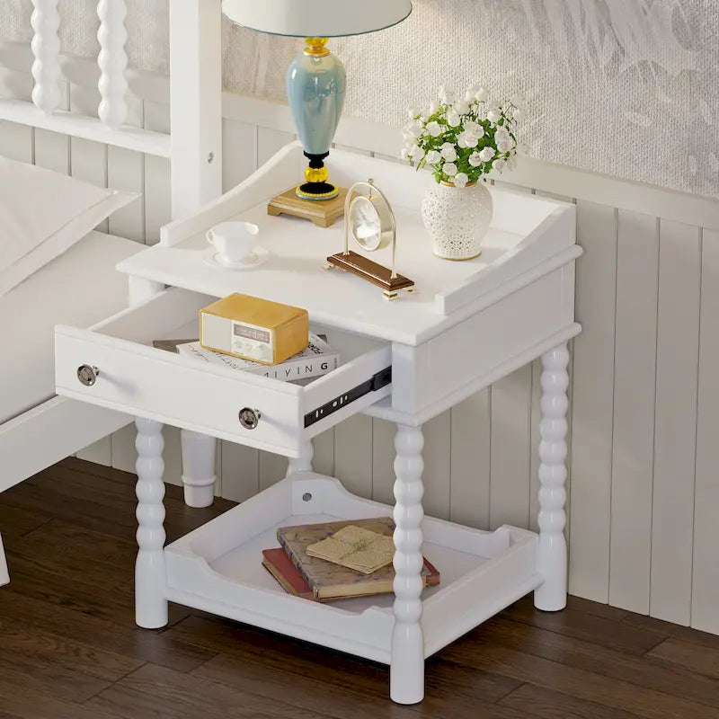 Table de chevet rétro, avec tiroir et étagère ouverte pour chambre à coucher