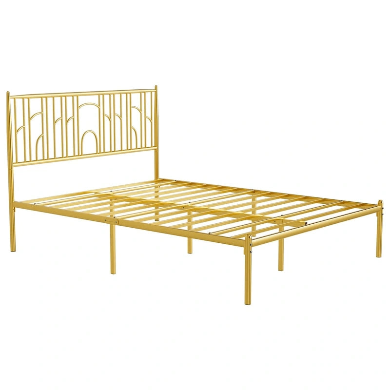Cadre de lit plateforme Queen Size avec montants décoratifs, rangement sous le lit et sans besoin de sommier tapissier