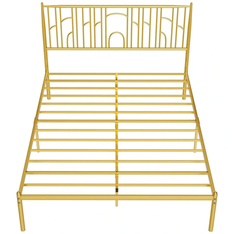 Cadre de lit plateforme Queen Size avec montants décoratifs, rangement sous le lit et sans besoin de sommier tapissier