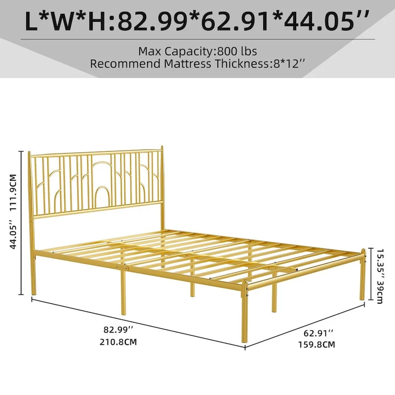 Cadre de lit plateforme Queen Size avec montants décoratifs, rangement sous le lit et sans besoin de sommier tapissier