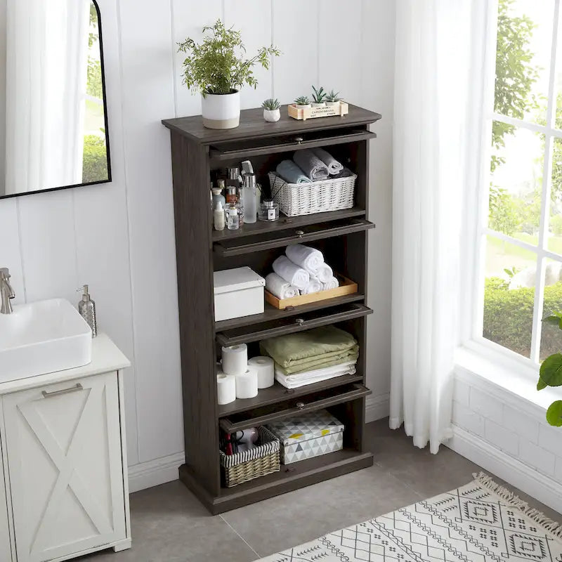 63.19 Vitrine en verre à 4 niveaux avec portes relevables et capacité de 68 kg, vitrine à bibelots peu encombrante pour objets de collection