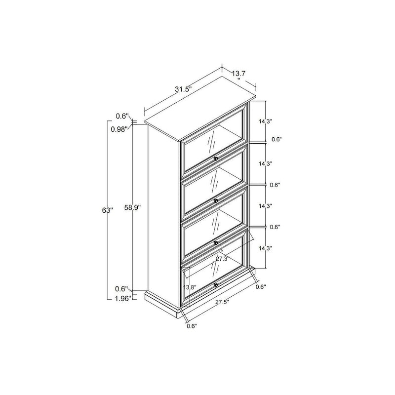 63.19 Vitrine en verre à 4 niveaux avec portes relevables et capacité de 68 kg, vitrine à bibelots peu encombrante pour objets de collection