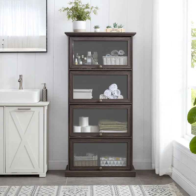 63.19 Vitrine en verre à 4 niveaux avec portes relevables et capacité de 68 kg, vitrine à bibelots peu encombrante pour objets de collection