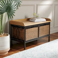 Banc de rangement en étain antique/frêne clair - 33 x 15,7 x 20 (33L x 16P x 20H)