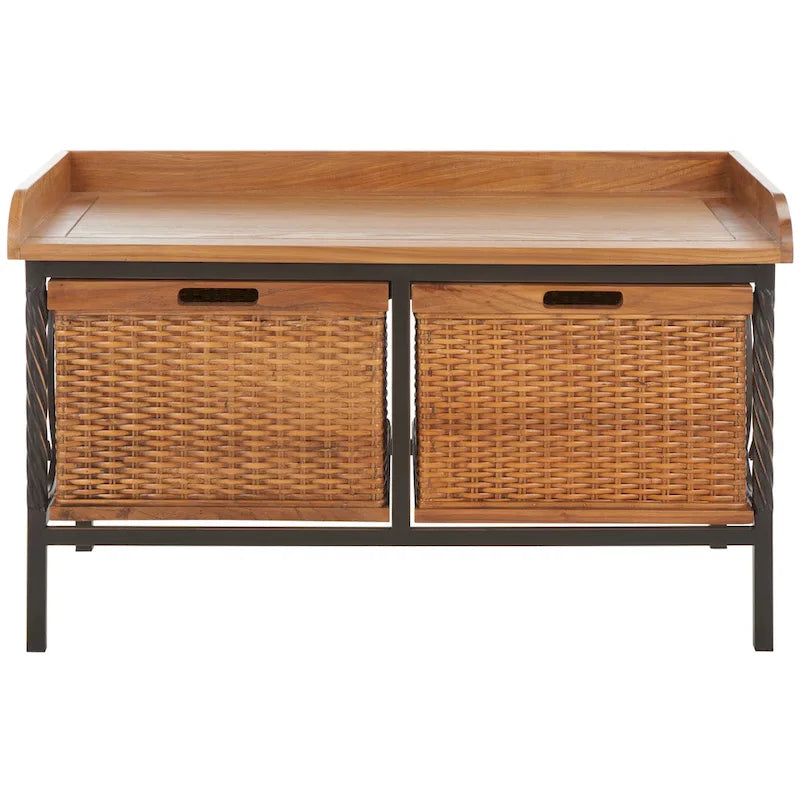 Banc de rangement en étain antique/frêne clair - 33 x 15,7 x 20 (33L x 16P x 20H)