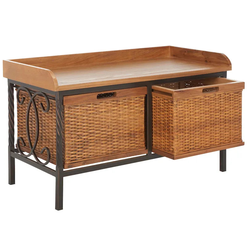Banc de rangement en étain antique/frêne clair - 33 x 15,7 x 20 (33L x 16P x 20H)