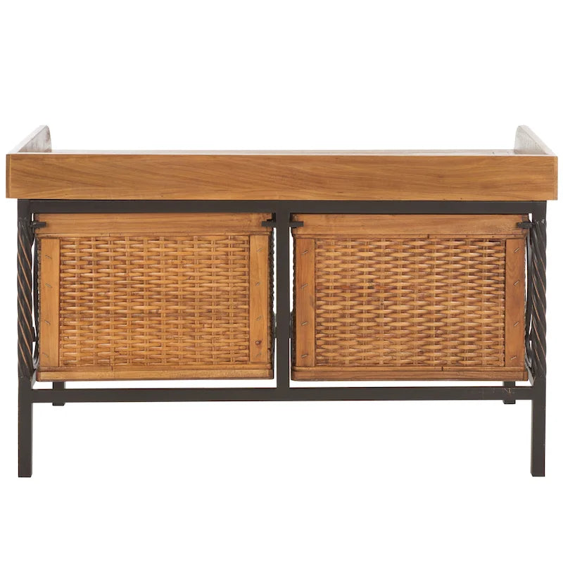 Banc de rangement en étain antique/frêne clair - 33 x 15,7 x 20 (33L x 16P x 20H)