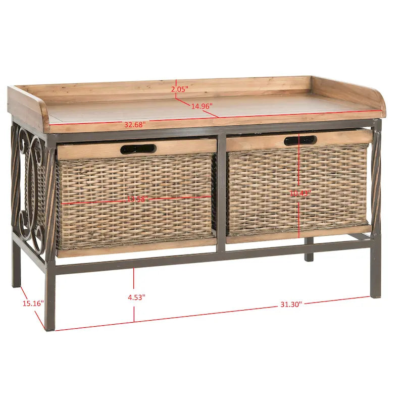 Banc de rangement en étain antique/frêne clair - 33 x 15,7 x 20 (33L x 16P x 20H)