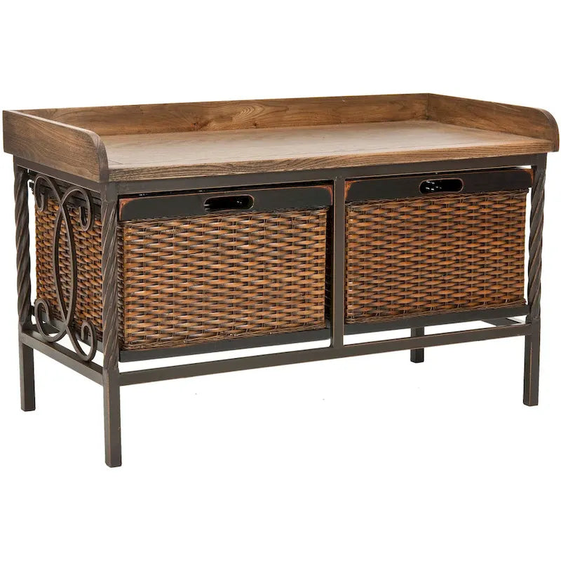 Banc de rangement en étain antique/frêne clair - 33 x 15,7 x 20 (33L x 16P x 20H)