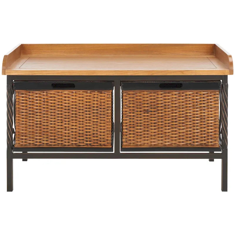 Banc de rangement en étain antique/frêne clair - 33 x 15,7 x 20 (33L x 16P x 20H)