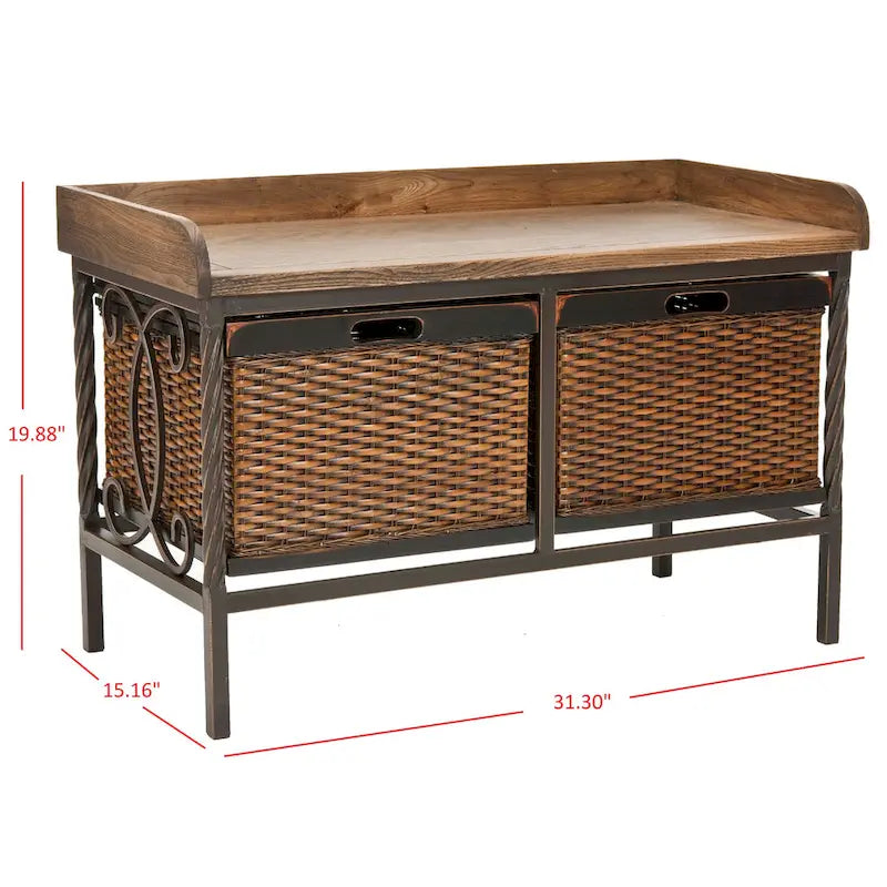 Banc de rangement en étain antique/frêne clair - 33 x 15,7 x 20 (33L x 16P x 20H)