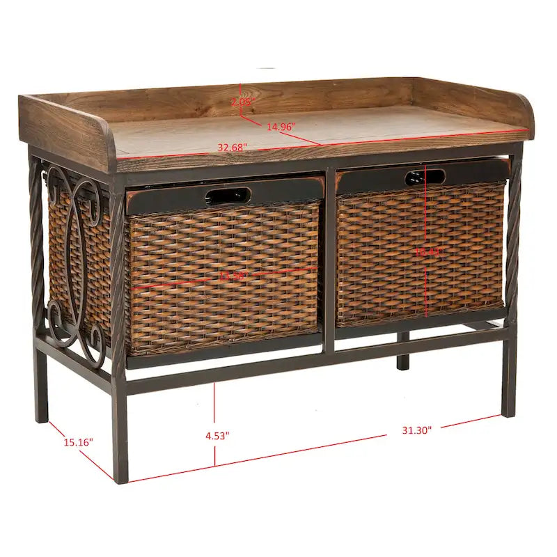 Banc de rangement en étain antique/frêne clair - 33 x 15,7 x 20 (33L x 16P x 20H)