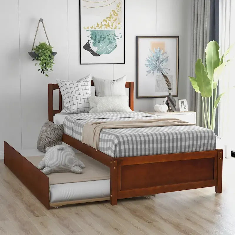 Lit de rangement plateforme en bois, taille double, avec tiroirs