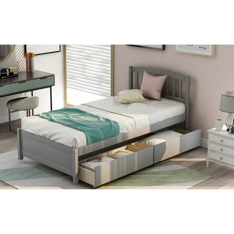 Lit de rangement plateforme en bois, taille double, avec tiroirs