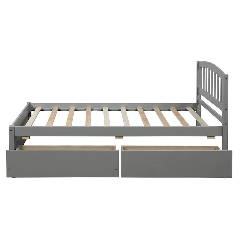 Lit de rangement plateforme en bois, taille double, avec tiroirs